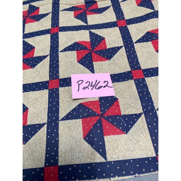Vintage Quilting Cotton Fabric 1/2 Yard Pinwheel Pattern Red & Blue on Beige - Picture 5 of 5